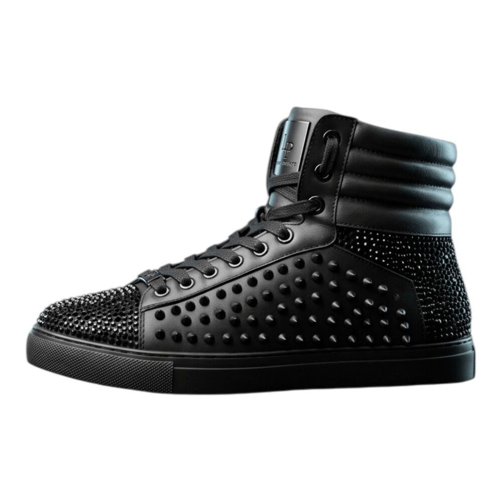 FERRARI MASSARI Studded Black Leather Hi Top Sneaker Size 1oUS/EUR43